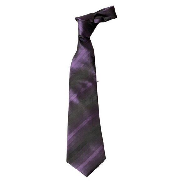 JOHN ASHFORD Men's Necktie Purple Black Striped Repp Silk 56.5"x3.5" - Picture 1 of 9